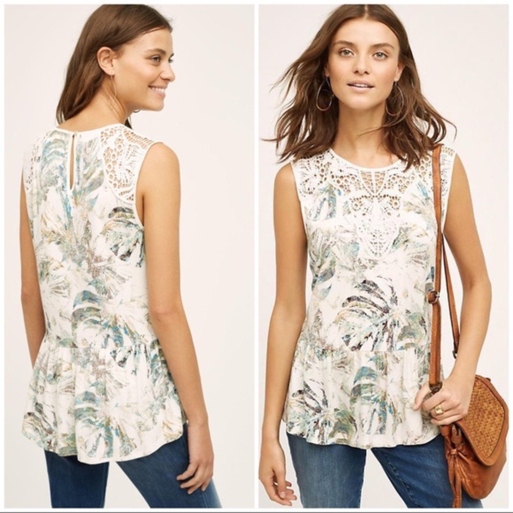 Anthropologie Meadow Rue Lia crochet trim Top L